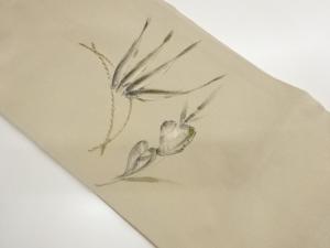 作家物　縮緬地手描き金彩魚・貝模様名古屋帯